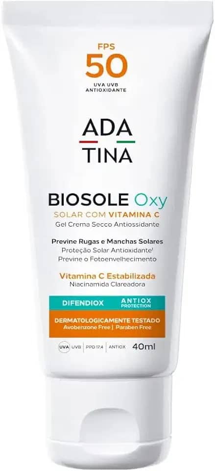 Protetor Solar Clareador Biosole Oxy FPS 50 Vitamina C e Niacinamida e Difendiox Trata melasma e manchas na pele Ada Tina + Necessaire