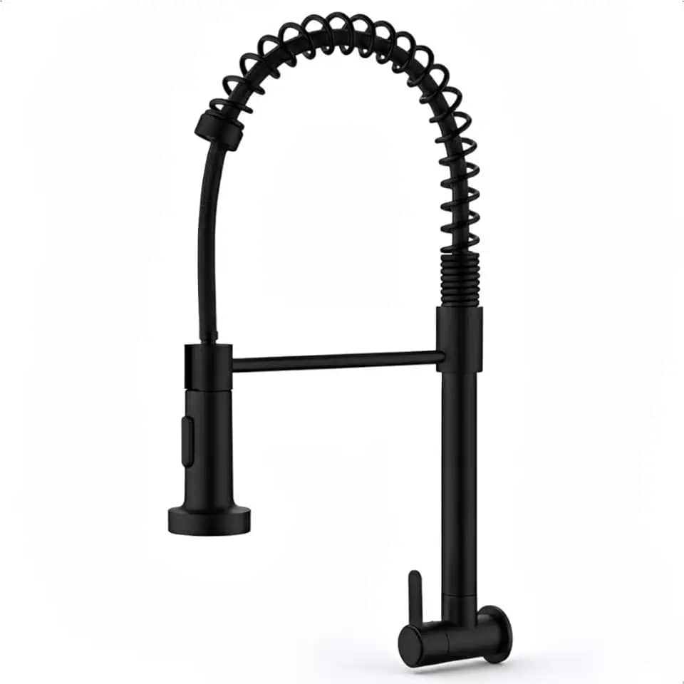 Torneira Gourmet Cozinha de Parede Preta em Inox SOFTINOX 2 Jatos — Torneira Flexível Parede 1/4 de Volta Bica Giratória 360° Metal Preto Fosco