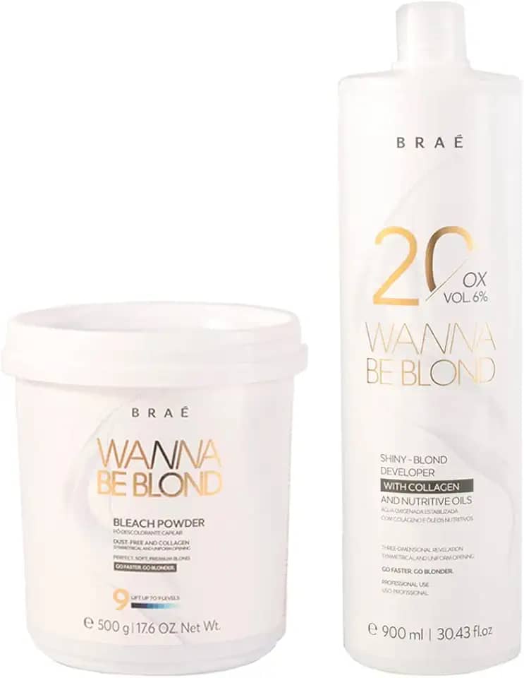 Pó Descolorante Profissional BRAÉ Wanna Be Blond 500g - Kit Descoloração High Lifting - Água Oxigenada 20 Volumes 900ml