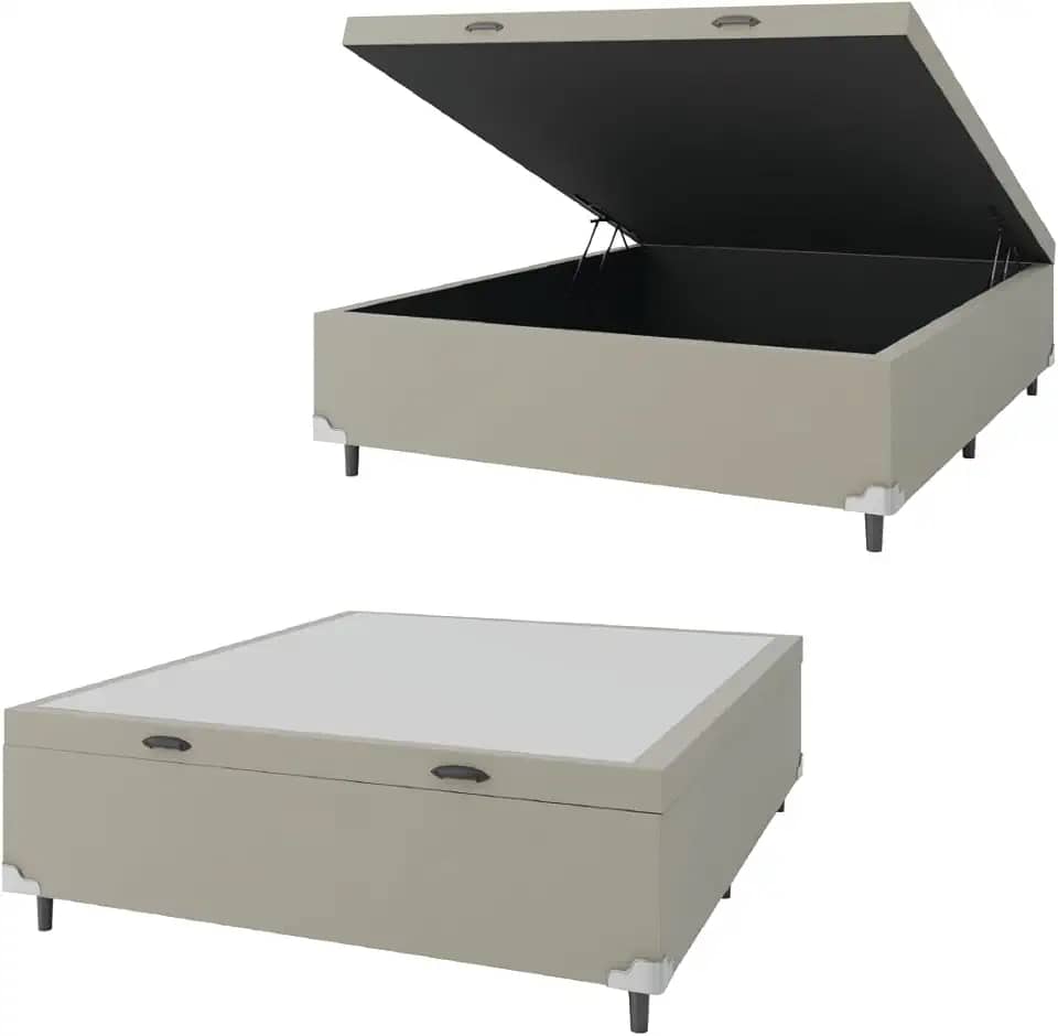 Base Cama Box Baú Casal 138x188x41cm Bege Suede Veludo Prince