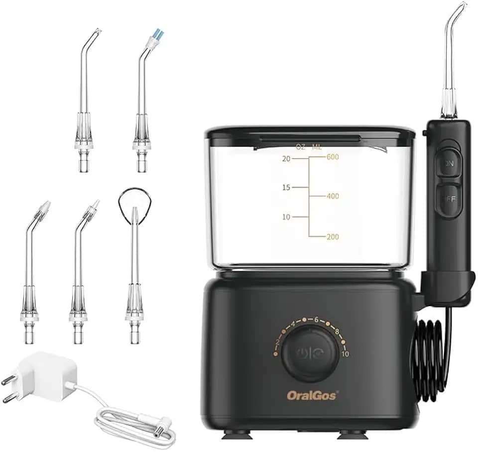 Irrigador Bucal Profissional, Reservatório de 600ml, Bivolt, Multifuncional Saúde, Limpeza Profunda, Jato de Água Ultrassônico, 10 Níveis de Pressão, Escova Elétrica, Versão Familiar, 5 Pontas Substituíveis, Preto