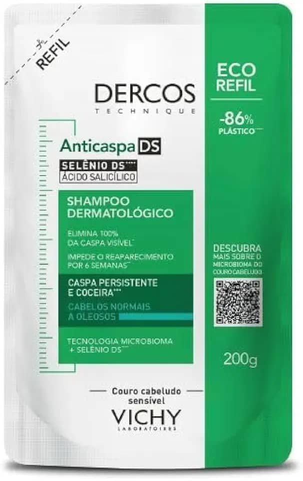 Vichy Dercos Shampoo Anticaspa Cabelos Secos Elimina 100% da Caspa Visível, Alivia Coceira e Irritação, Previne Reaparecimento por 6 Semanas com Selênio DS, 200ml