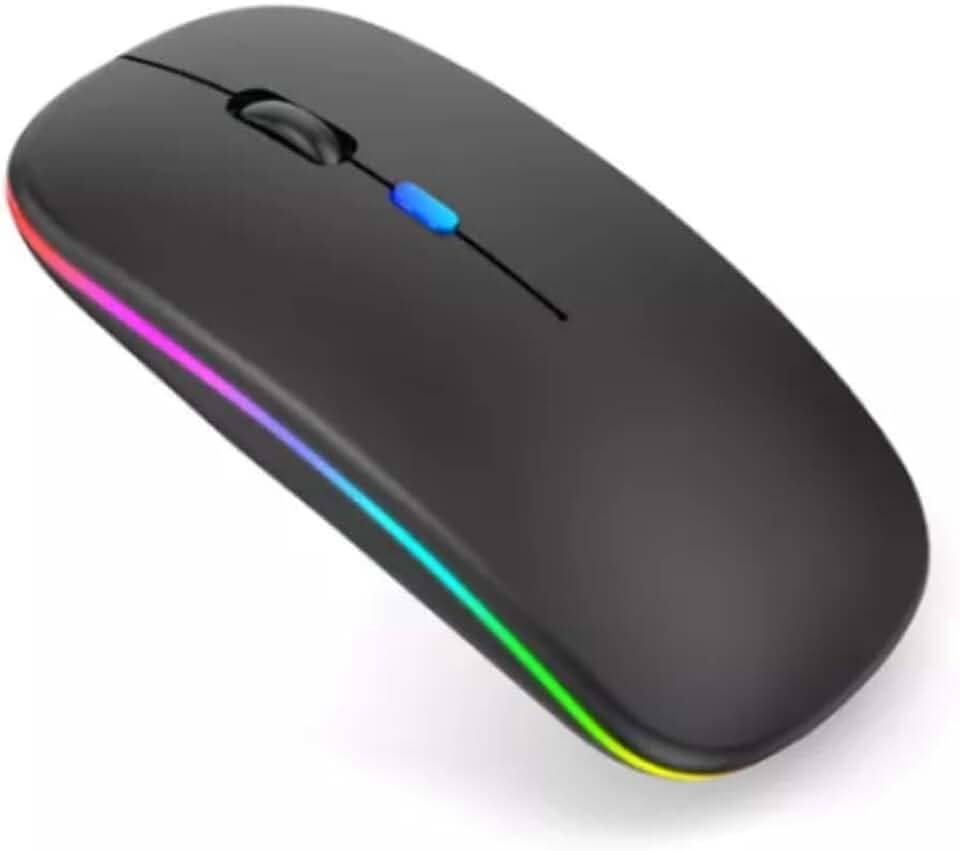 Mouse Sem Fio Recarregável Usb Com Led Rgb Óptico Wireless 2.4 GHZ Para Notebook Computador Pc Desktop TV Smart Marca Bella Mallu (Preto)