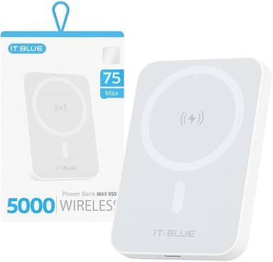 Power Bank Indução 5.000mAh Turbo, Carregador Portátil Magnético, Carregamento Ultra Rápido, Leve e Compacto, Compatível Com Todo Celular Com Carregamento Mag - Linha Premium - Branco