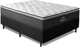 Cama Box Casal Colchão Molas Ensacadas Pillow Top Maximus 138x188x67cm Cinza/Preto Gazin - Suporta até 120Kg por Pessoa
