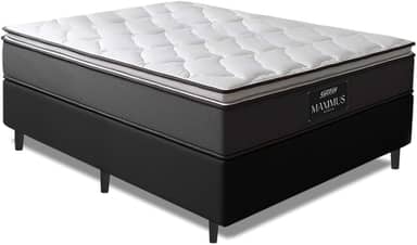 Cama Box Casal Colchão Molas Ensacadas Pillow Top Maximus 138x188x62cm Cinza/Preto Gazin - Suporta até 120Kg por Pessoa