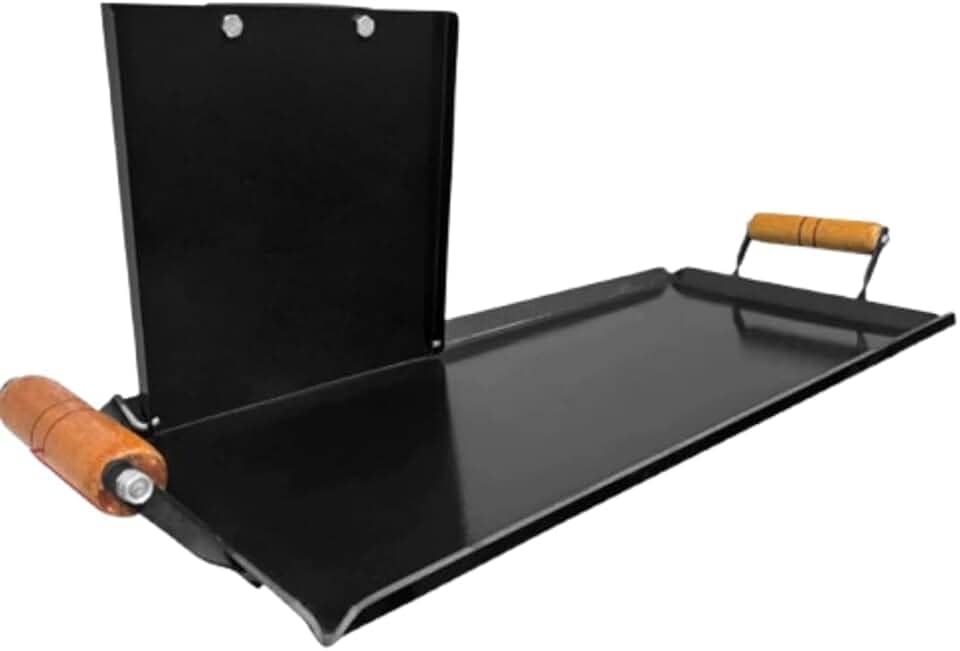 Chapa para Lanches em Aço Carbono 60x30 cm com Cabo de Madeira Ideal para Fogão Churrasqueira Fogareiro e Queima do Alho Espessura 2 mm Resistente e Pronta para Uso