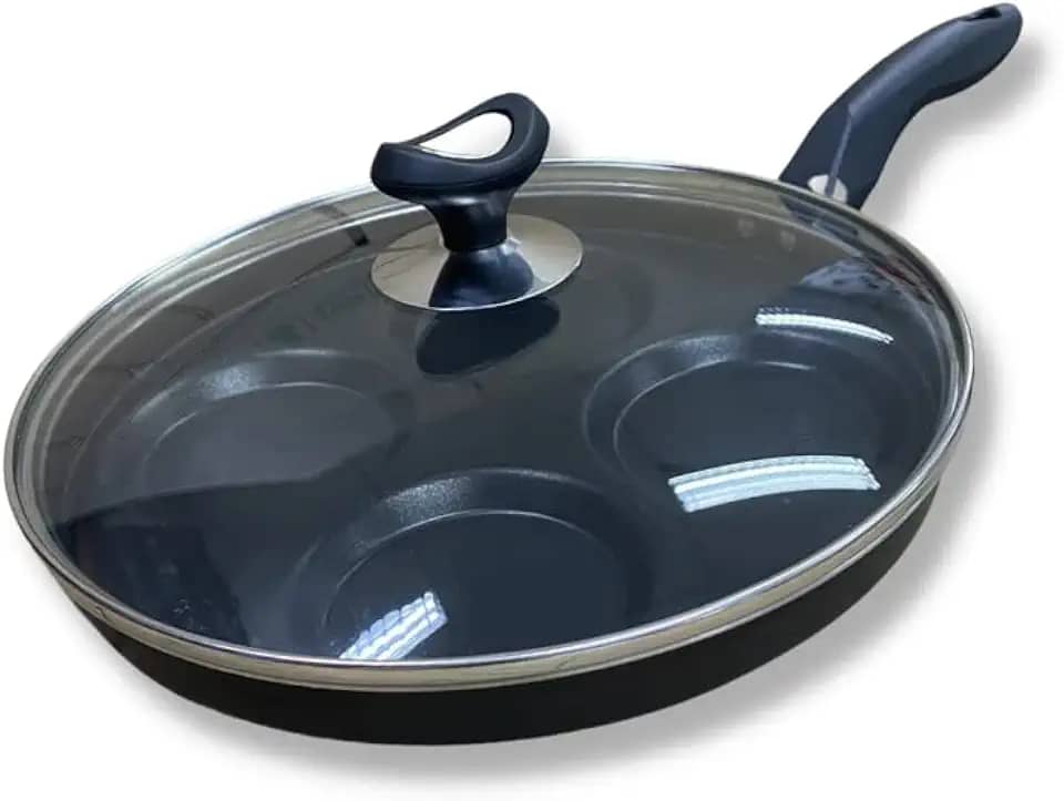 Frigideira Teflon 4 Ovos/hamburgueres Antiaderente Com Tampa de Vidro