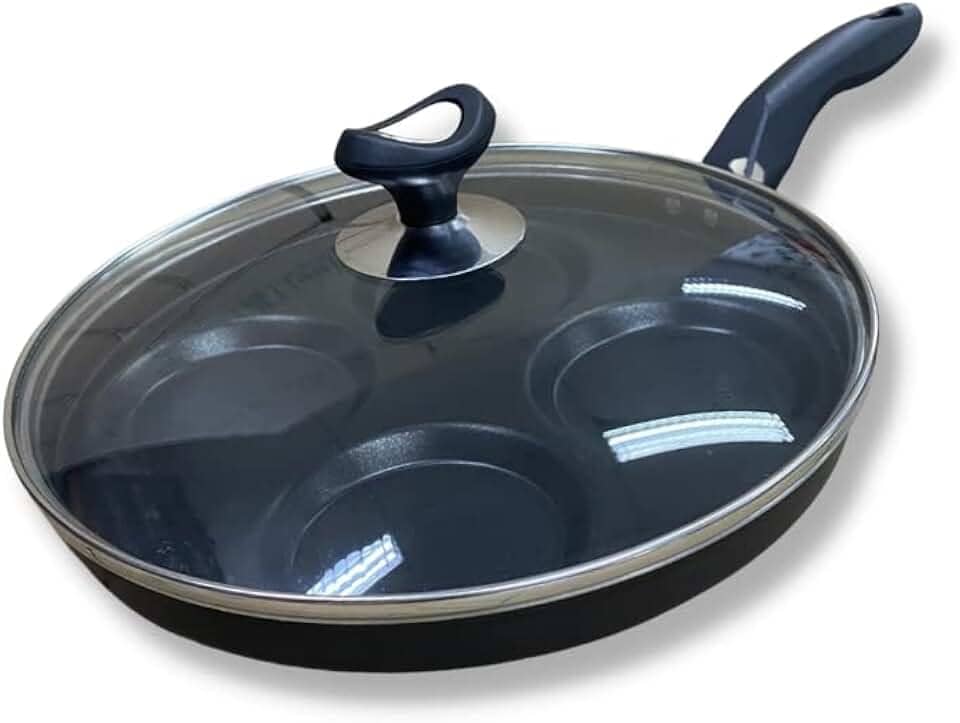 Frigideira Teflon 4 Ovos/hamburgueres Antiaderente Com Tampa de Vidro