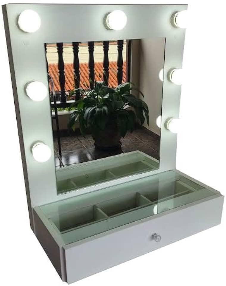 Penteadeira Maggie para Maquiagem e Joias Suspensa com Espelho e Kit Luz 7 Bocais Camarim 100% MDF (Branca)