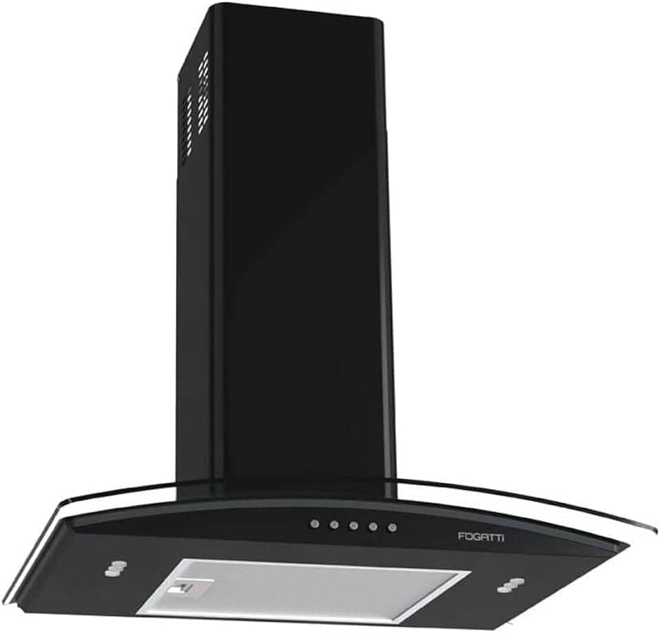 Coifa de Parede Vidro Curvo, Fogatti, Painel Mecânico, 60cm 4 e 5 Bocas, Black 220V
