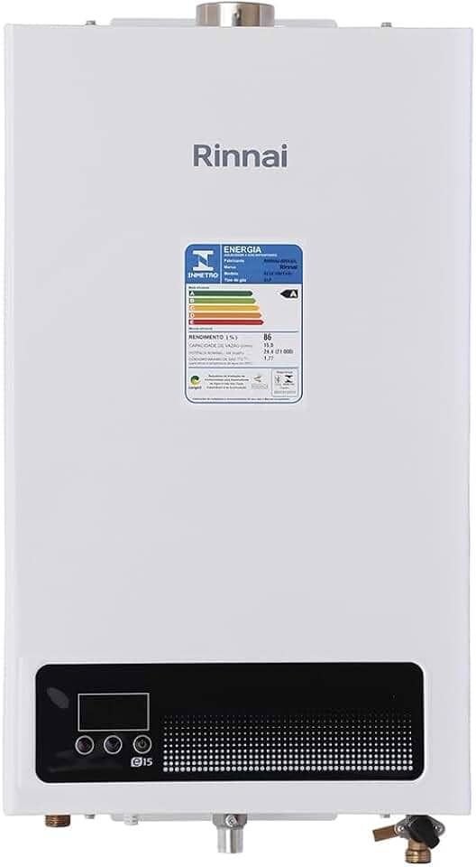 Rinnai E15-15 litros GN (Gás Natural) Branco - Aquecedor de Água a Gás Digital REU-E150 FEH