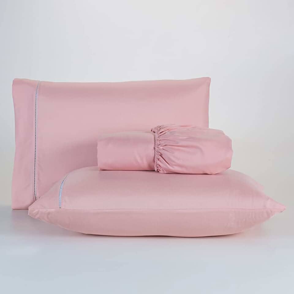 Jogo De Lençol 400 Fios Percal Poliéster Liso Toque Macio com Elástico Diversos Tamanho Solteiro Casal Queen King Size (Solteiro, Rose)