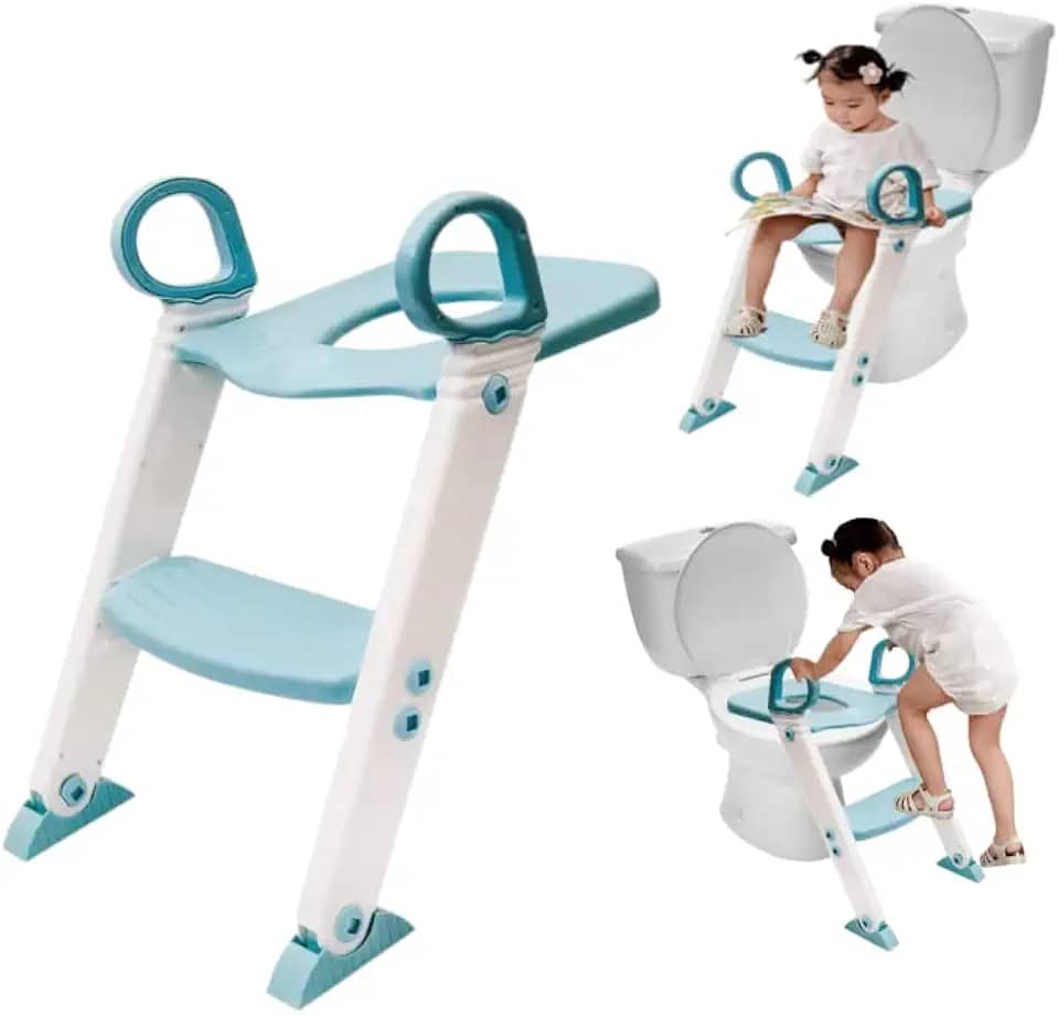 Assento Redutor Infantil Vaso Sanitário Privada Com Escada Trono Troninho (Azul)