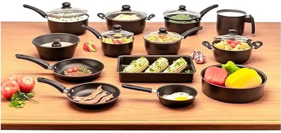 Conjunto de panelas 13 peças antiadrente tampa de vidro (Preto)