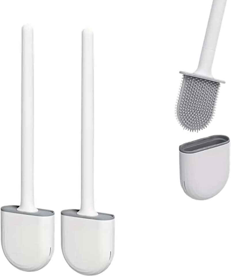 Kit 2 Escovas Sanitárias de Silicone Com Suporte Limpeza Banheiro Escova Redonda de Limpeza Vaso Privada Banheiro Qualidade Premium Antibacteriana Durável Flexível Higiene Completa Design Minimalista