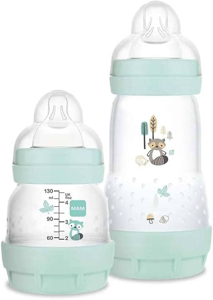 MAM Baby Kit 2 Mamadeiras Easy Start Starter Set Anticólica e Menos Bolhas de Ar, para Crianças 0+ Meses Autoesterilizável e com Bico de Silicone Skinsoft, Verde