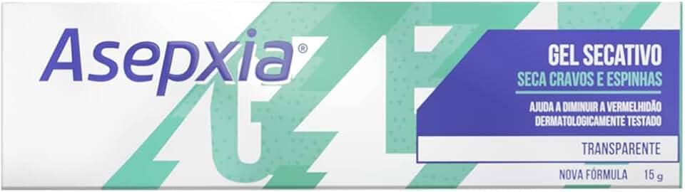 Asepxia Gel Secativo Antiacne 15 g – Seca Cravos e Espinhas Rapidamente – Fórmula Hidro-Force Transparente para Pele Oleosa e Mista – Dermatologicamente Testado