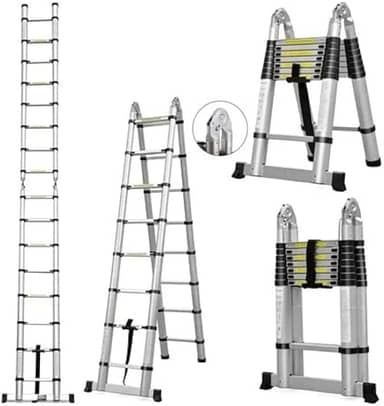 Escada Telescópica Dupla 16 Degraus 5 Metros Alumínio CHARBS - Prateado