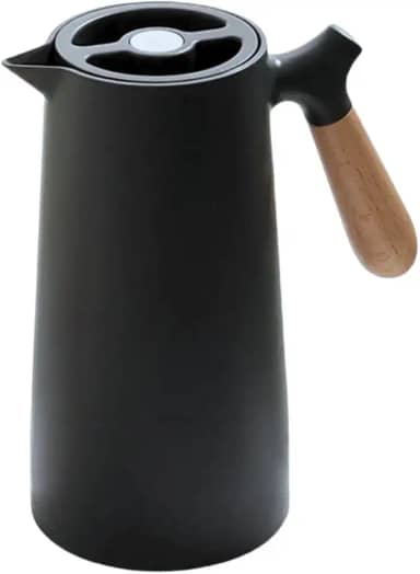 Garrafa Térmica 1 Litro Café Água Chá com Cabo de Madeira Nórdica de Plástico Quente ou Frio (PRETO)