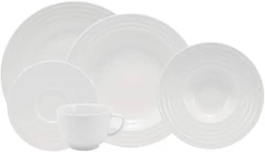 Serviço de Jantar e Chá 30 peças em Porcelana. Modelo Redondo com Relevo Arcos. Branca com Relevo. Fabricado pela Schmidt.