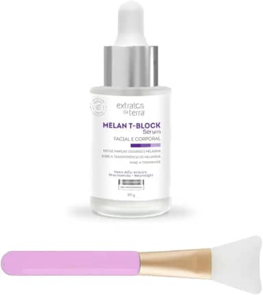 Sérum Clareador Melan T-Block Redução de Manchas, Melasma e Uniformização do Tom da Pele - 30g + GIANINIS Pincel de Sílicone