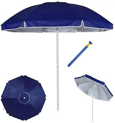 Kit Guarda Sol 2,6m Alumínio Articulado Grande Azul + Saca areia - Mor