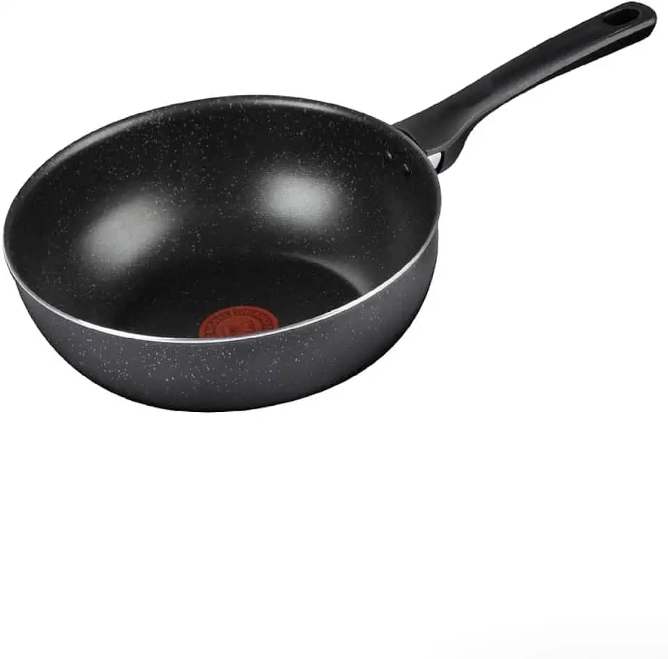 Frigideira Wok Rochedo Stone Pro 25cm Preto com Efeito Pedra e Antiaderente Minerium, Alta Resistência e Durabilidade, Cabos Ergonômicos e Base Limpa Fácil