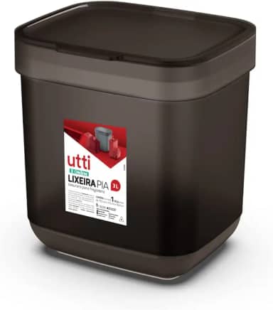 Ordene - Lixeira para Pia de 3 Litros, Cor Fumê, Linha Utti