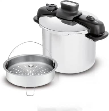 Panela de Pressão 7L Tefal OptiSpace em Inox com Fundo Triplo e Cesto de Vapor