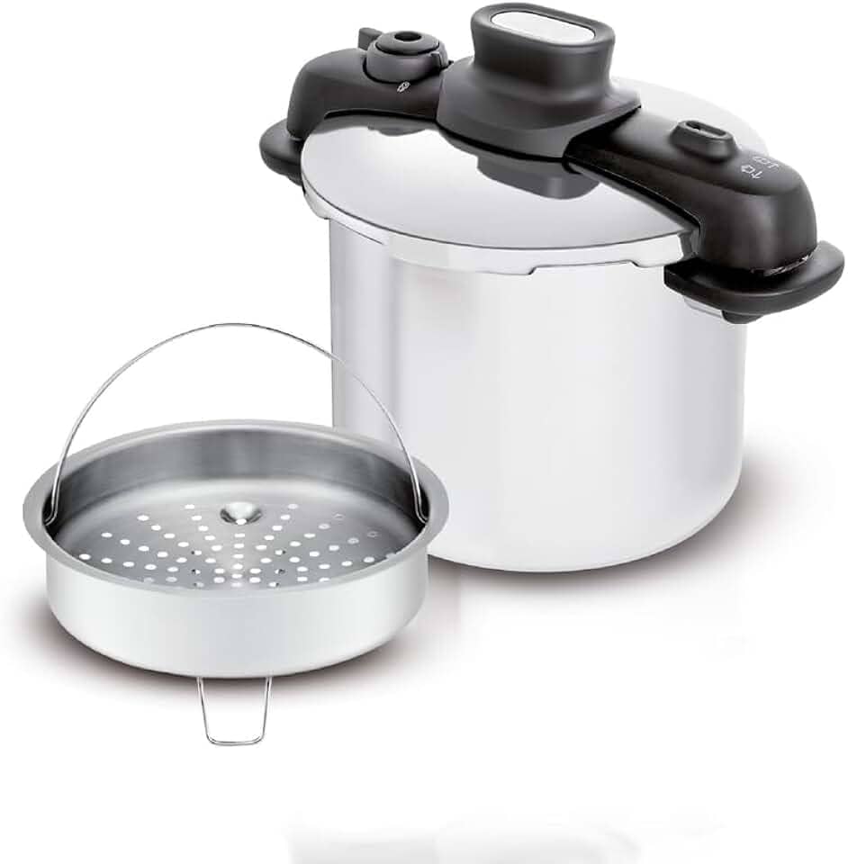 Panela de Pressão 7L Tefal OptiSpace em Inox com Fundo Triplo e Cesto de Vapor
