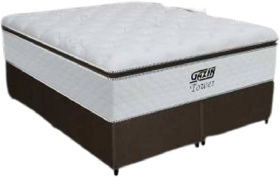 Cama Box Queen Colchão De Molas Pocket Ensacadas Tower 158x198x72cm Branco/Marrom Gazin