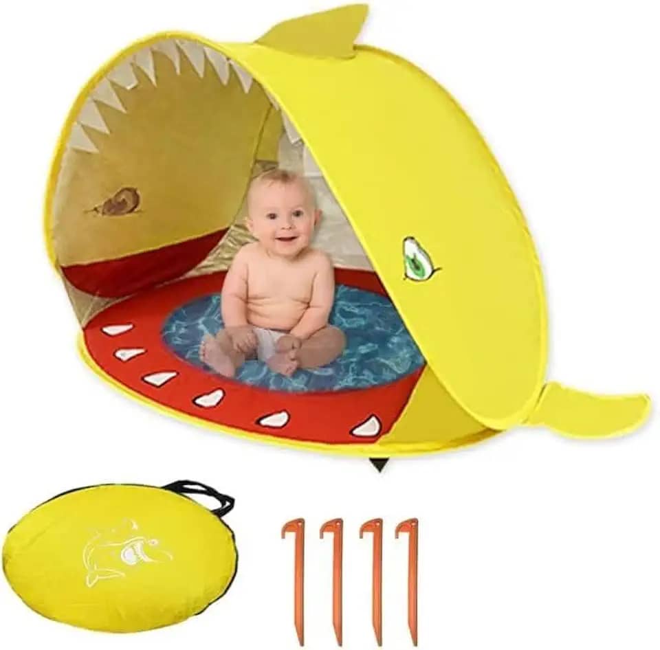 Barraca Praia, Barraca de Praia, Tenda para Piscina de Bolinhas, Tenda de Praia, Barraca, Barraca de paia com piscina (amarelo)