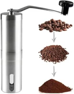 Moedor de Café Manual de Aço Inoxidável 21cm Totalmente Ajustável Com Regulagem de Moagem Manivela Removível e Mais Silencioso Capacidade 45g de Café