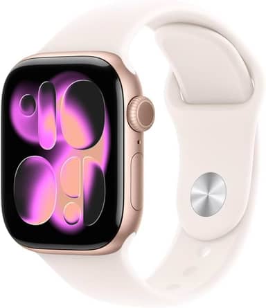 Apple Watch Series 11 GPS, Caixa em alumínio rosa‑dourado de 42 mm com Bracelete desportiva rosa leve - P/M