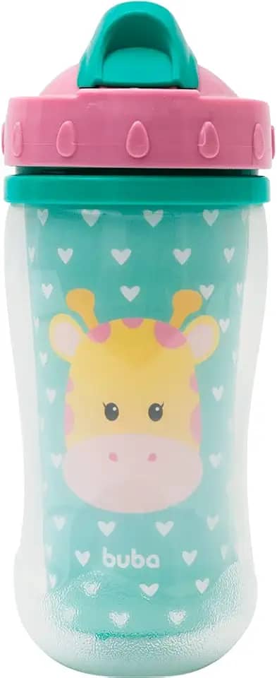 Buba Copo Parede Dupla Com Canudo Animal Fun - Girafa Colorido