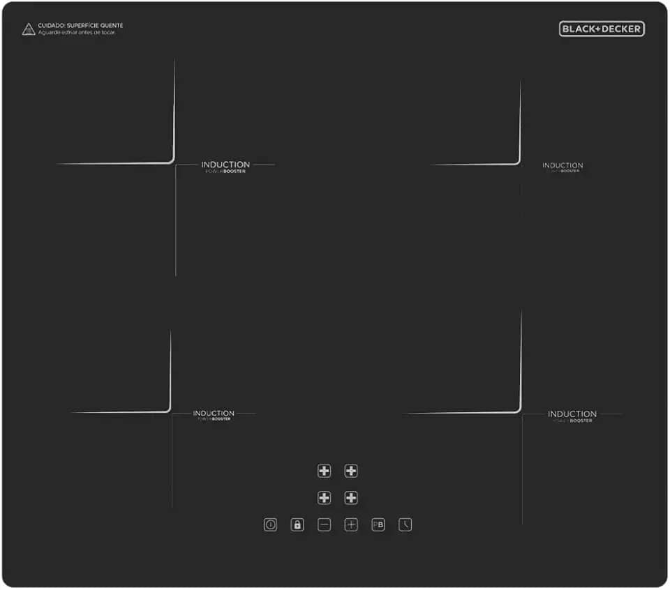 BLACK+DECKER Cooktop de Indução 4 Bocas e Função Power Booster - 4 Zonas, Display Digital, Tampo em Vidro Cerâmico e Trava de Segurança 220V 7200W