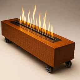 Lareira Dormente Portátil, Madeira Rústica, Preta, 80x20x20cm, Ecológica (Modelo Com Rodinhas)