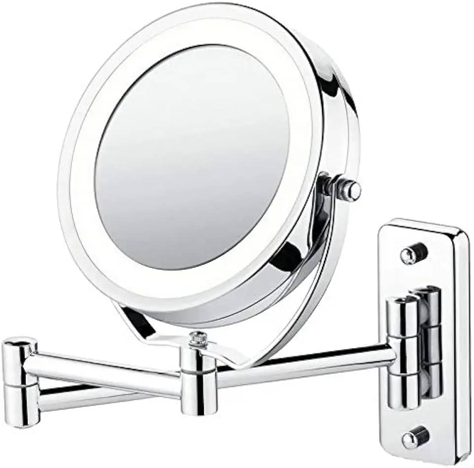 Espelho Articulado Iluminação LED Ampliação 5x Casa Banheiro