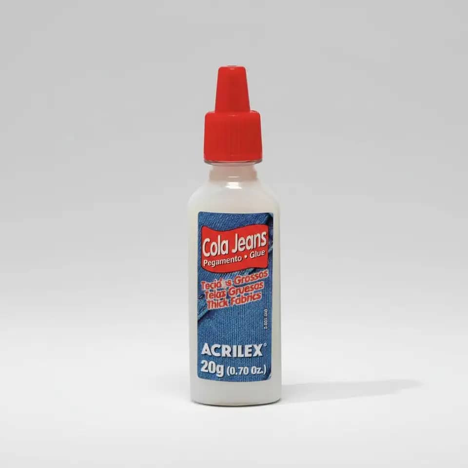 Cola Jeans Acrilex 20g | Alta Fixação para Tecidos Grossos | Atóxica, Transparente e Resistente à Água | Ideal para Reparos e Customizações em Jeans e Lonas