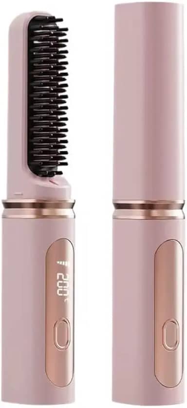 Escova Alisadora, Escova Alisadora Recarregável Modeladora com 3 Cores e sem Fio, 16mm-20mm(Rosa)