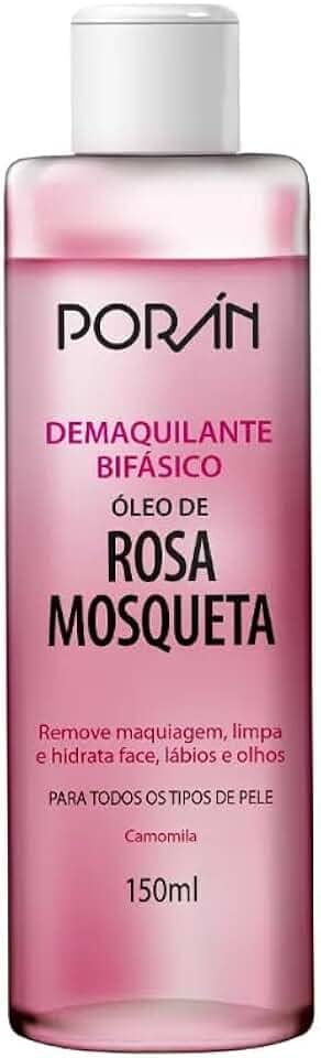Demaquilante Bifásico Poran - Rosa Mosqueta 150ml - Remove Maquiagem à Prova D'água - Não Arde os Olhos, Hidratação