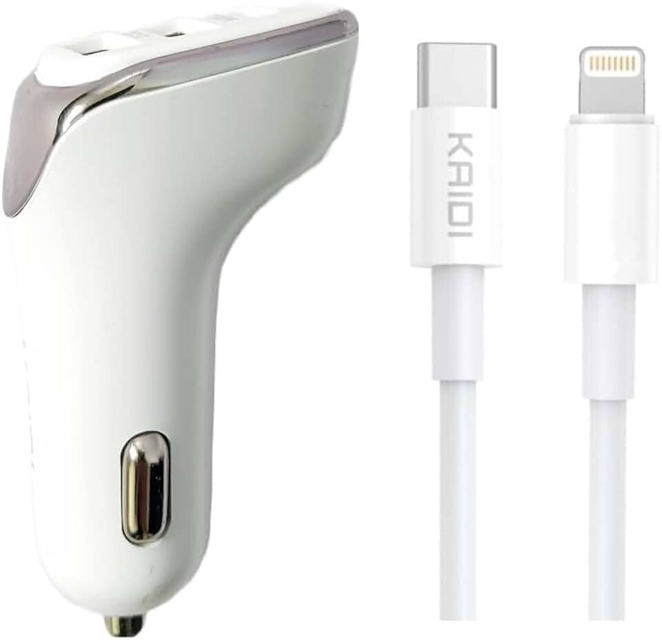 Carregador Veicular para Iphone PD USB-C Lightning KAIDI KD-304CL Turbo 38W Carregamento Rápido 3 Saidas