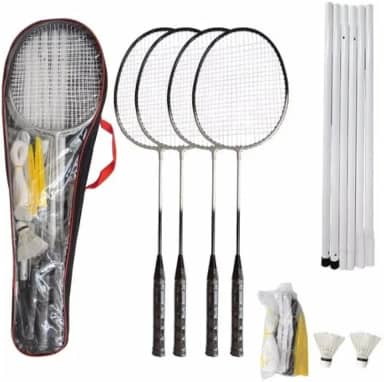 Kit Badminton Pro 4 Raquetes 2 Petecas C/Rede E Suporte