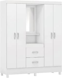 Guarda Roupas Casal Capela 4 Portas Com Espelho 2 Gavetas Lord Demóbile (Branco)