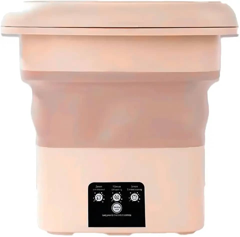Mini Máquina de Lavar Roupa Portátil Dobrável Automática USB Lavadora de Viagem Camping para Roupas Íntimas Compacta Bivolt Instalação Zero(BEGE 6.5L COM CESTO)