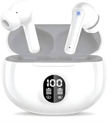 Fones de Ouvido Bluetooth 5.3 Sem Fio – Som Potente com Graves Intensos, Microfone Integrado, Resistência IPX5 à Água e Poeira, Ideais para Corrida, Ciclismo e Treinos (Branco)