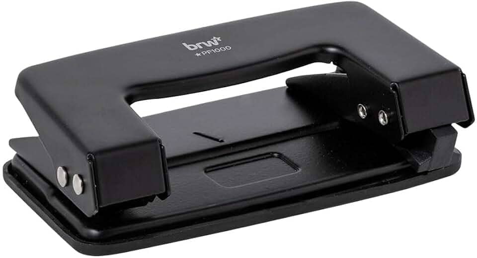 Brw Perfurador de Papel Metal 2 Furos até 10 Folhas 10,4cm Preto