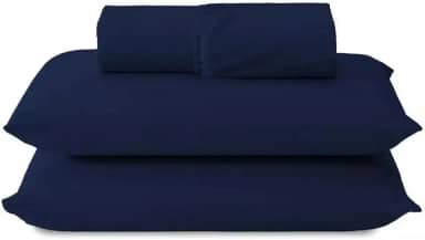 Jogo de Lençol Cama KING Percal 400 fios Com Elástico Padrão Hotel AZUL MARINHO 3 Peças