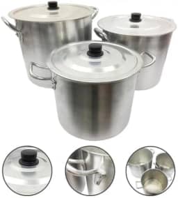 Kit 3 Caldeirão Panela Nº 26 28 30 Grande Industrial Alumínio Hotel Restaurante Bares Feijoada Sopa Cozinha Industrial e Doméstica